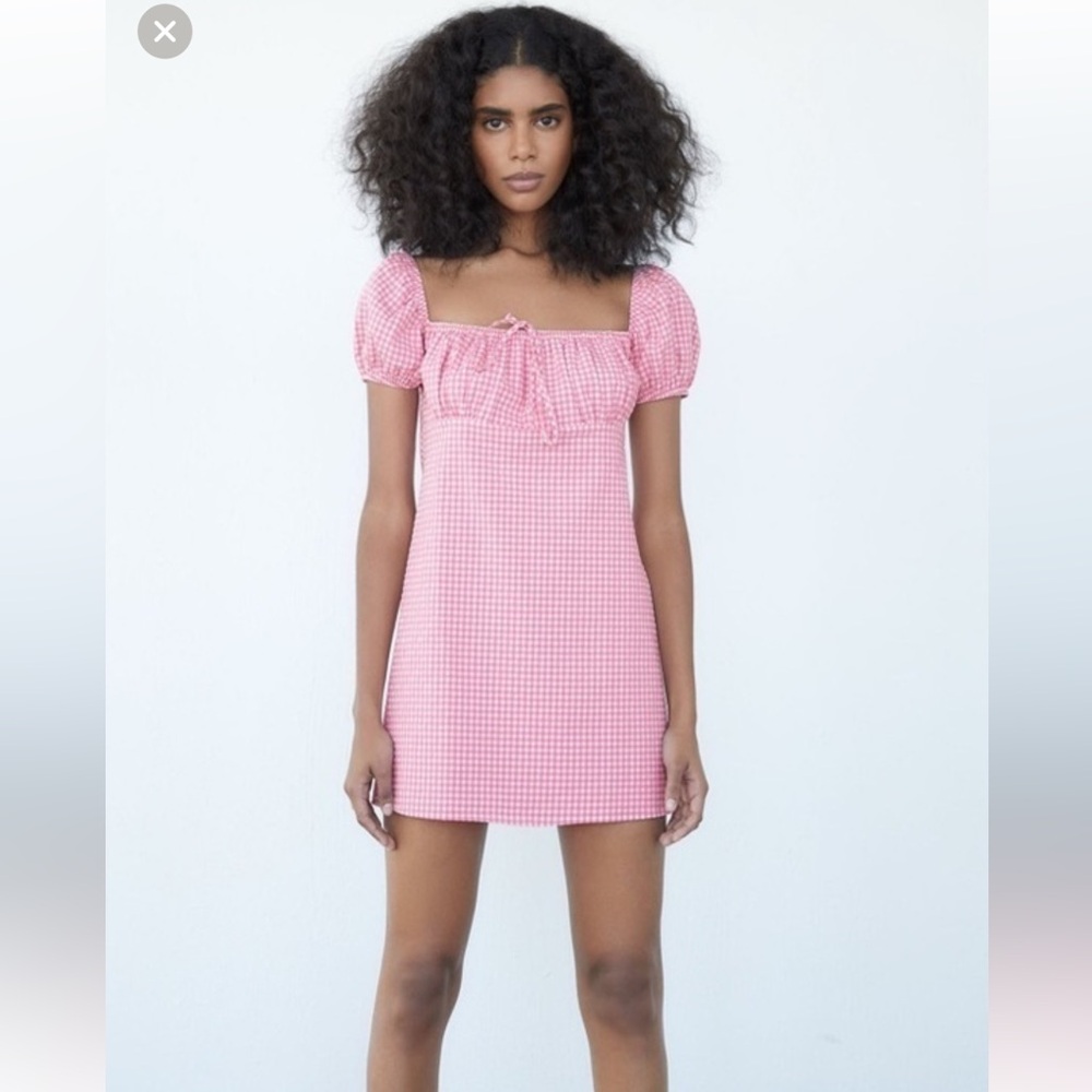 Zara gingham puff sleeve mini dress